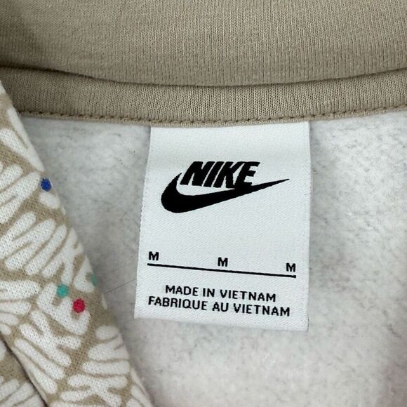 Nike Essentials AOP Fleece Hoodie Sweatshirt Limestone Beige White Men Medium - Picture 4 of 9